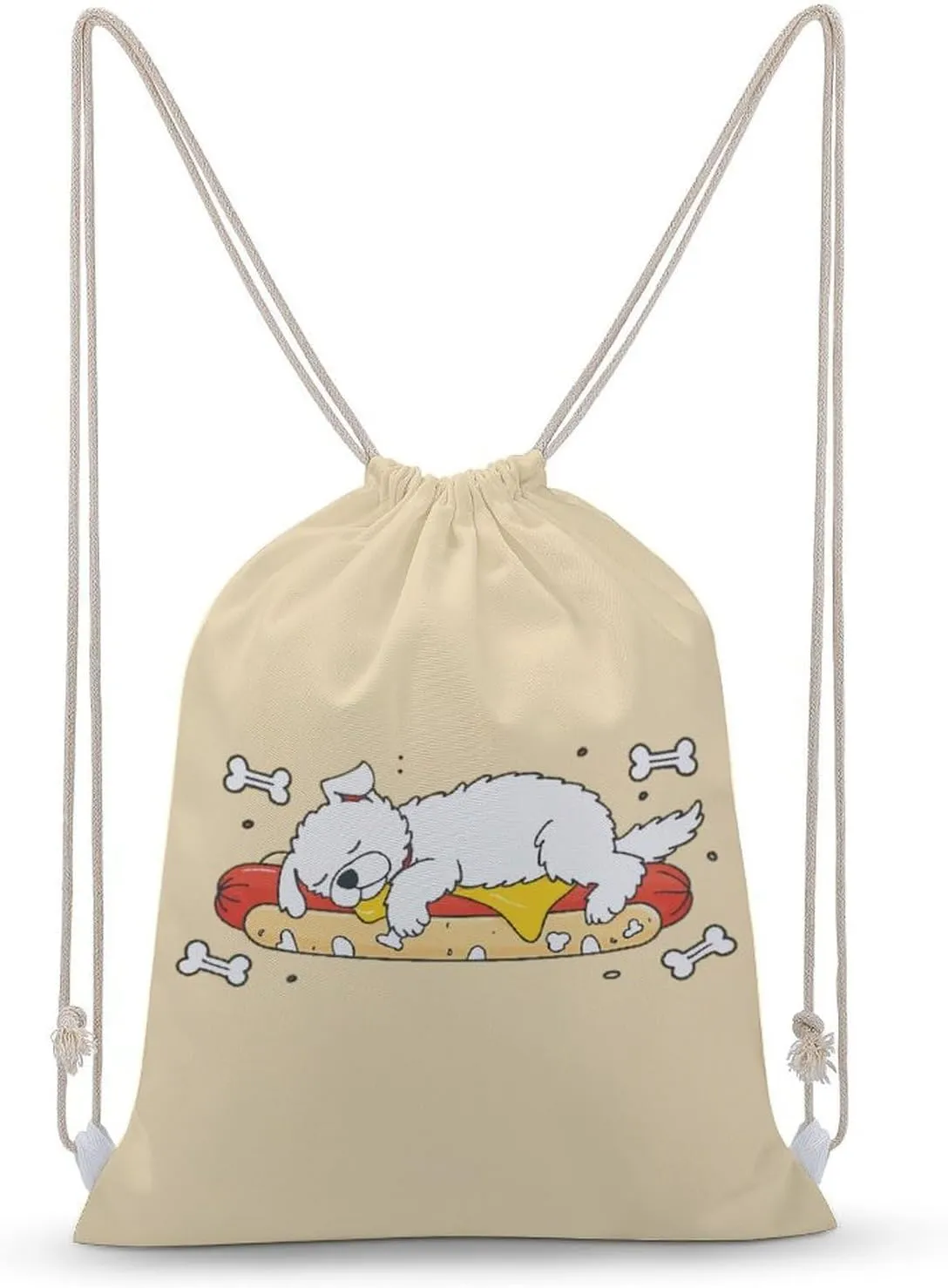 Sleeping Dog Hot Dog Drawstring Backpack Canvas Draw String Back Bag Sackpack Sport Daypack for Travel Gym Shopping