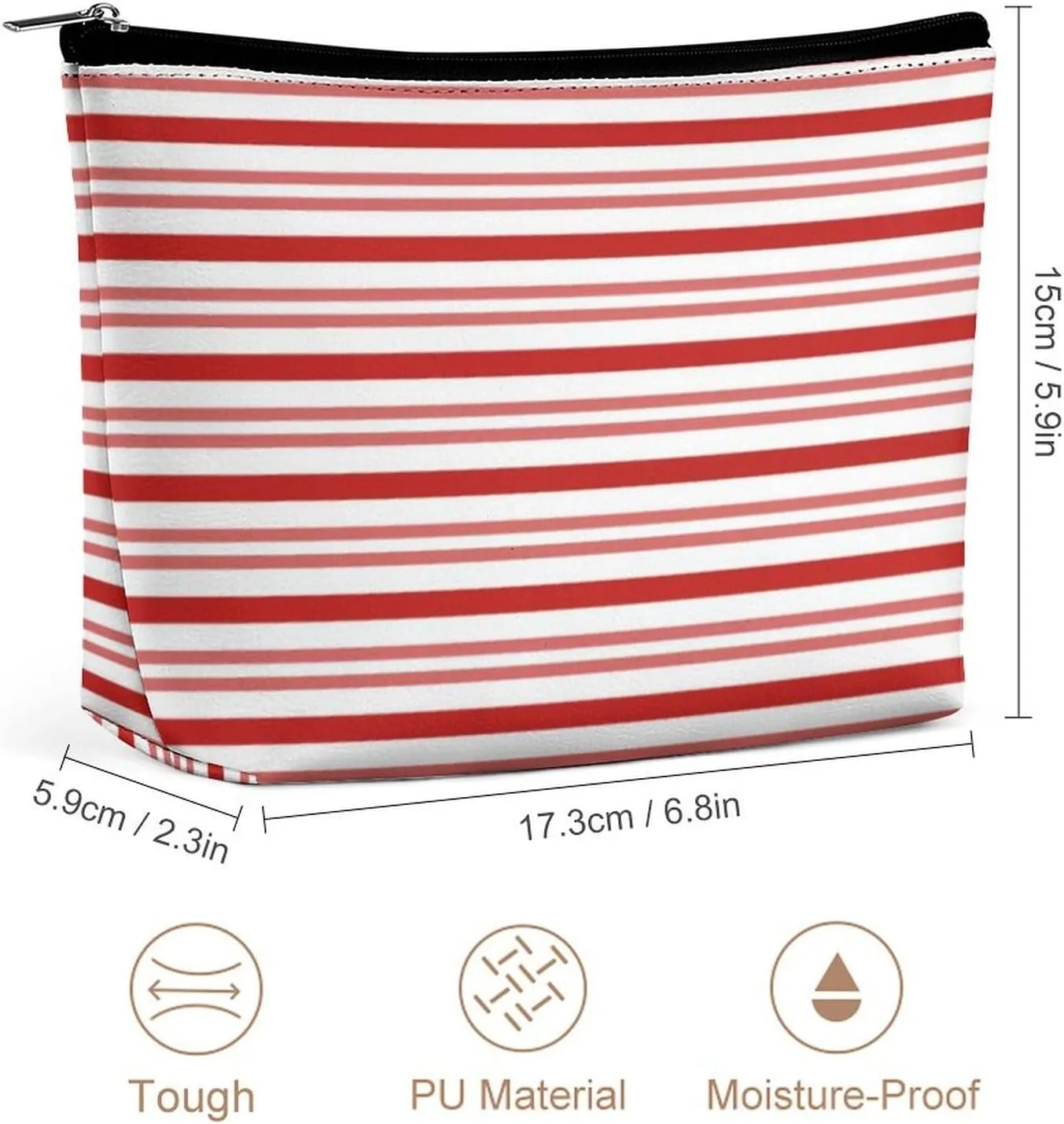 Small Cosmetic Bag, Red and White Candy Stripes Makeup Bags Elegant Roomy Pouch for Women,Travel Toiletry Accessories Organizer