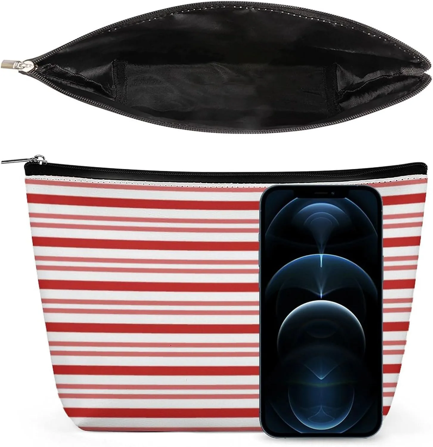 Small Cosmetic Bag, Red and White Candy Stripes Makeup Bags Elegant Roomy Pouch for Women,Travel Toiletry Accessories Organizer