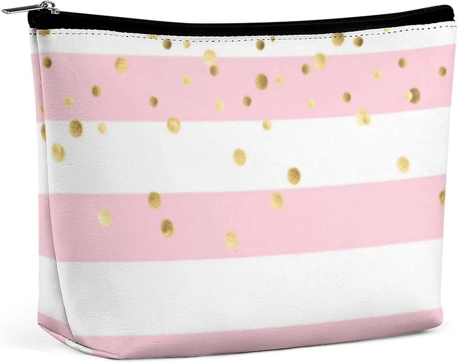 Small Cosmetic Bag, Stripes Pale Pink Rose Gold Makeup Bags Elegant Roomy Pouch for Women,Travel Toiletry Accessories Organizer