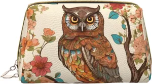 Small Makeup Bag Cosmetic Pouch Makeup Organizer, Toiletries Bag Women Travel Makeup Essentials 6.7 x 4.3 x 3 in - Owl Beliefs, White