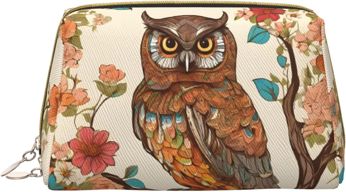 Small Makeup Bag Cosmetic Pouch Makeup Organizer, Toiletries Bag Women Travel Makeup Essentials 6.7 x 4.3 x 3 in - Owl Beliefs, White