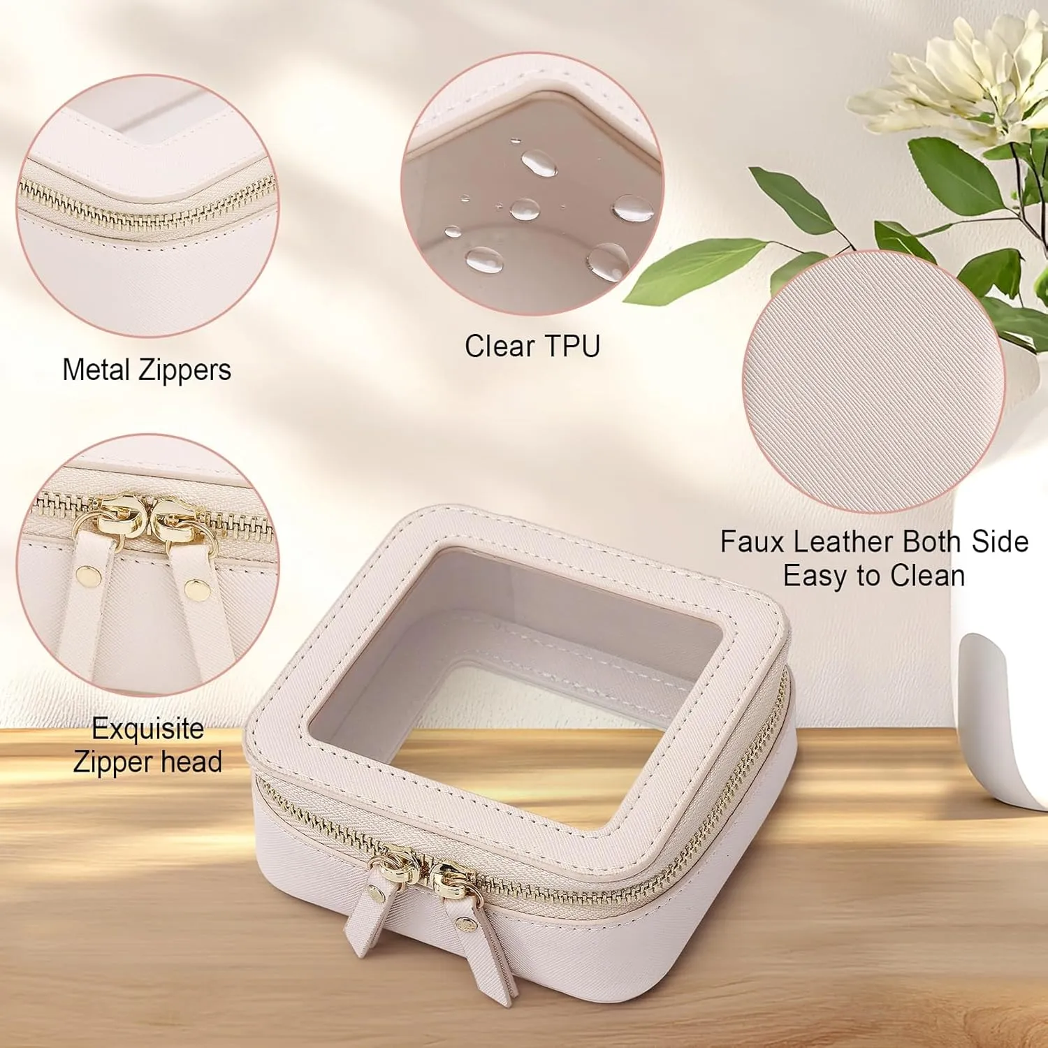 Small Makeup Bag Mini Clear Cosmetic Makeup Case & Toiletry Bag with Zipper Women's Purse Organizer & Car Essentials (Beige, MINI-1)
