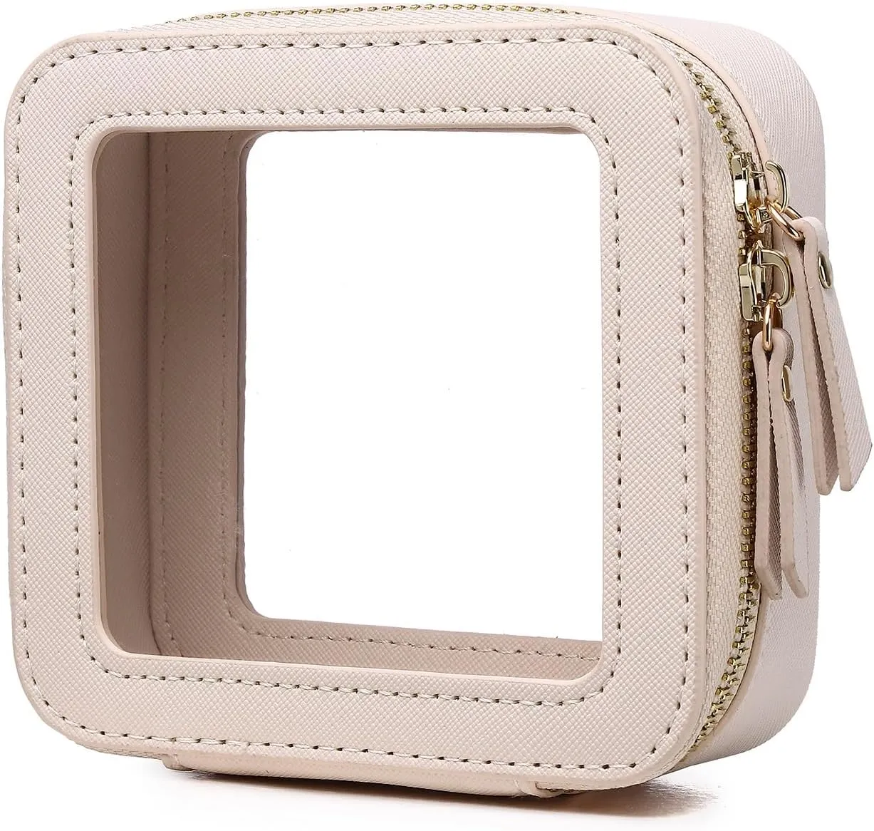Small Makeup Bag Mini Clear Cosmetic Makeup Case & Toiletry Bag with Zipper Women's Purse Organizer & Car Essentials (Beige, MINI-1)