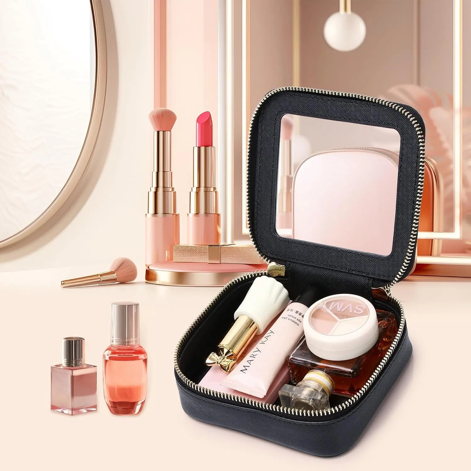 Small Makeup Bag Mini Clear Cosmetic Makeup Case & Toiletry Bag with Zipper Women's Purse Organizer & Car Essentials (Black,MINI-1)