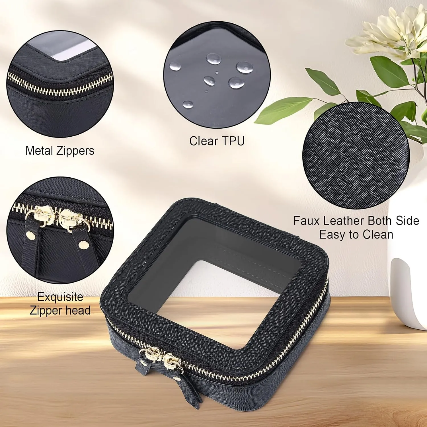Small Makeup Bag Mini Clear Cosmetic Makeup Case & Toiletry Bag with Zipper Women's Purse Organizer & Car Essentials (Black,MINI-1)