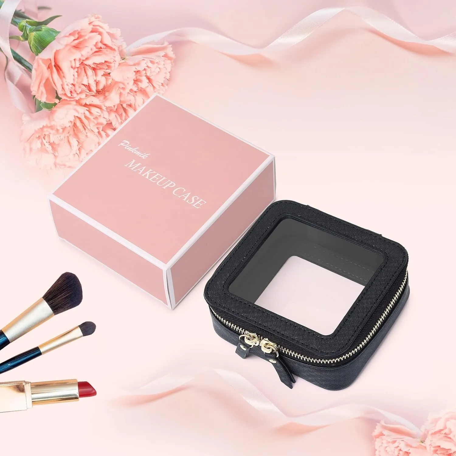 Small Makeup Bag Mini Clear Cosmetic Makeup Case & Toiletry Bag with Zipper Women's Purse Organizer & Car Essentials (Black,MINI-1)