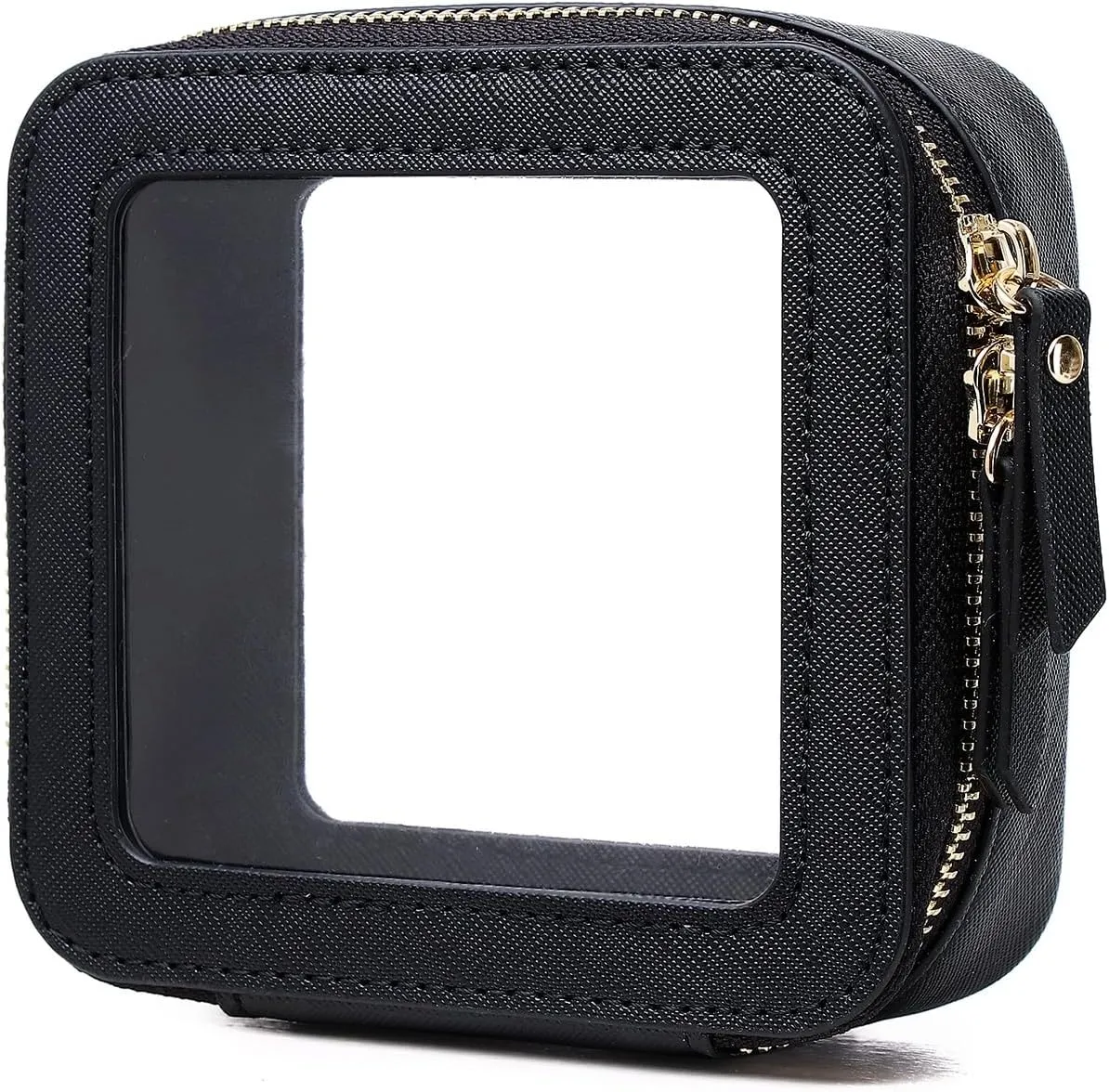 Small Makeup Bag Mini Clear Cosmetic Makeup Case & Toiletry Bag with Zipper Women's Purse Organizer & Car Essentials (Black,MINI-1)