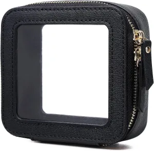 Small Makeup Bag Mini Clear Cosmetic Makeup Case & Toiletry Bag with Zipper Women's Purse Organizer & Car Essentials (Black,MINI-1)