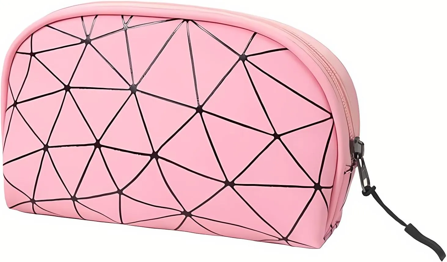 Small PU Leather Travel Makeup Bag – Waterproof Geometric Shell Cosmetic Pouch for Women, Compact Toiletry Organizer for Purse & Travel Essentials (Pink)