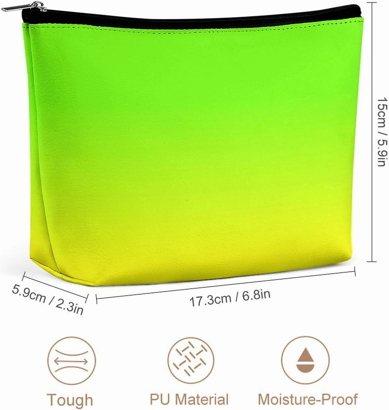 Small Cosmetic Bag, Neon Green and Neon Yellow Ombre Makeup Bags Elegant Roomy Pouch for Women,Travel Toiletry Accessories Organizer