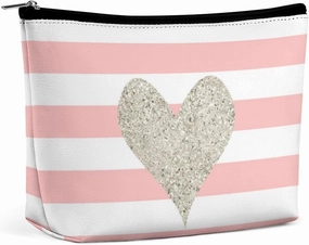 Small Cosmetic Bag, Silver Glitter Heart Makeup Bags Elegant Roomy Pouch for Women,Travel Toiletry Accessories Organizer