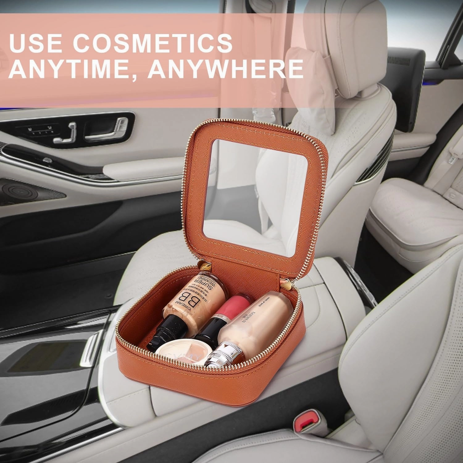 Small Makeup Bag Clear Mini Cosmetic Makeup Case & Toiletry Bag with Zipper Women's Purse Organizer & Car Essentials (X/Brown, MINI-1)