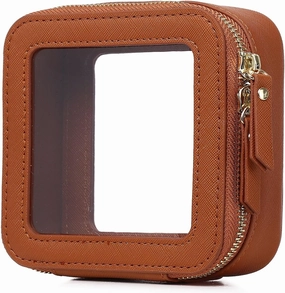 Small Makeup Bag Clear Mini Cosmetic Makeup Case & Toiletry Bag with Zipper Women's Purse Organizer & Car Essentials (X/Brown, MINI-1)