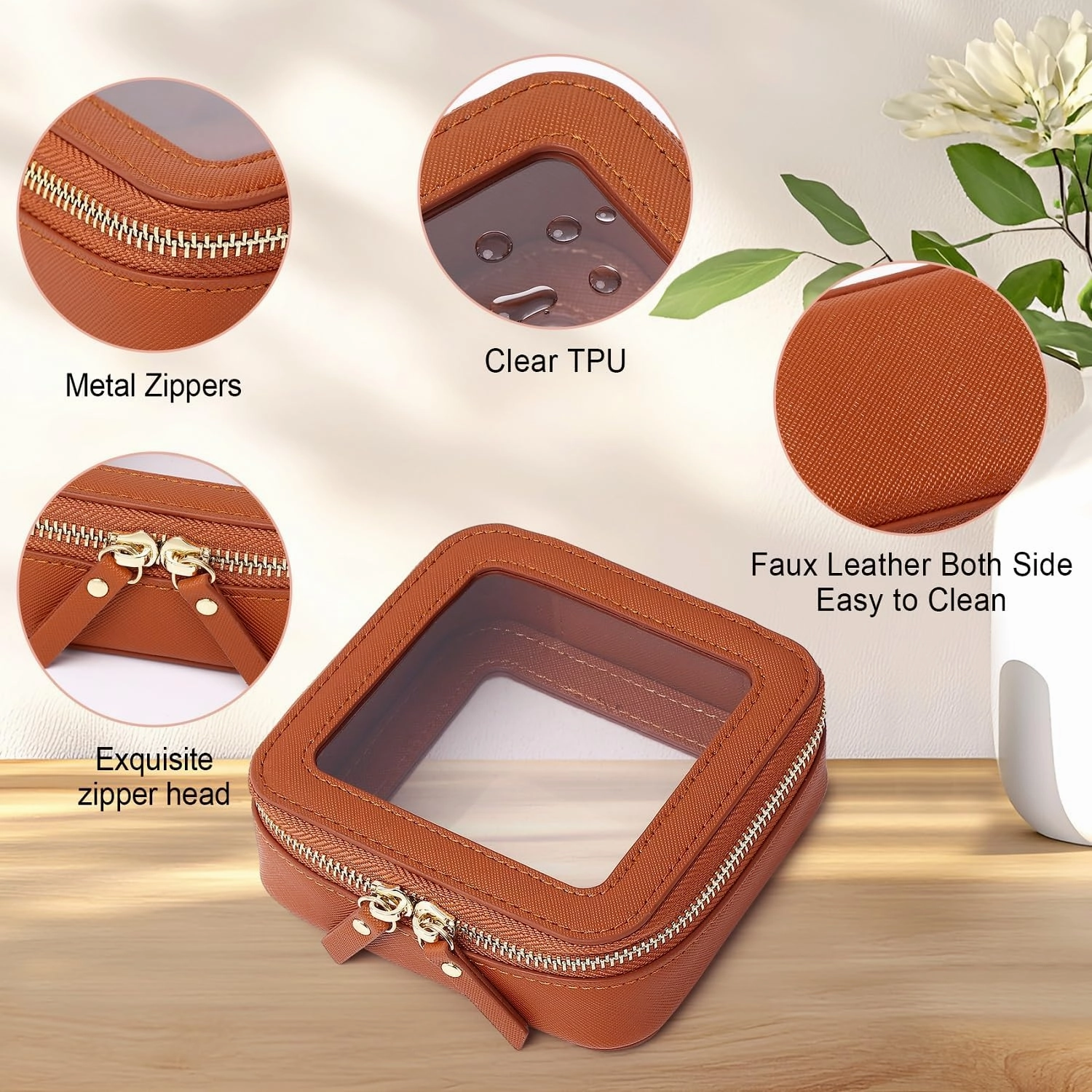 Small Makeup Bag Clear Mini Cosmetic Makeup Case & Toiletry Bag with Zipper Women's Purse Organizer & Car Essentials (X/Brown, MINI-1)