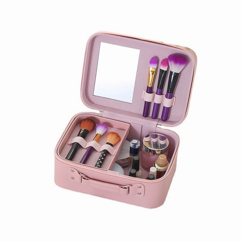Solid Color PU Leather Large Capacity Portable Waterproof Women'S Cosmetic Bag