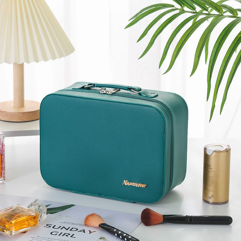 Solid Color PU Leather Large Capacity Portable Waterproof Women'S Cosmetic Bag
