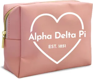 Sorority Shop Alpha Delta Pi Makeup Bag - Multi-Purpose PU Leather, Water-Resistant Makeup travel bag with Licensed Design and Zipper Closure, Perfect Alpha Delta Pi Sorority Gifts for Women