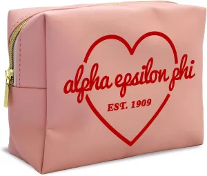 Sorority Shop Alpha Epsilon Phi Makeup Bag - Multi-Purpose PU Leather, Water-Resistant Makeup travel bag with Licensed Design and Zipper Closure, Perfect Alpha Epsilon Phi Sorority Gifts for Women