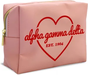 Sorority Shop Alpha Gamma Delta Makeup Bag - Multi-Purpose PU Leather, Water-Resistant Makeup travel bag with Licensed Design and Zipper Closure, Perfect Alpha Gamma Delta Sorority Gifts for Women