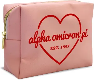 Sorority Shop Alpha Omicron Pi Makeup Bag - Multi-Purpose PU Leather, Water-Resistant Makeup travel bag with Licensed Design and Zipper Closure, Perfect Alpha Omicron Pi Sorority Gifts for Women