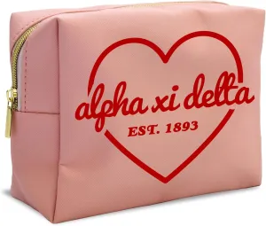 Sorority Shop Alpha Xi Delta Makeup Bag - Multi-Purpose PU Leather, Water-Resistant Makeup travel bag with Licensed Design and Zipper Closure, Perfect Alpha Xi Delta Sorority Gifts for Women