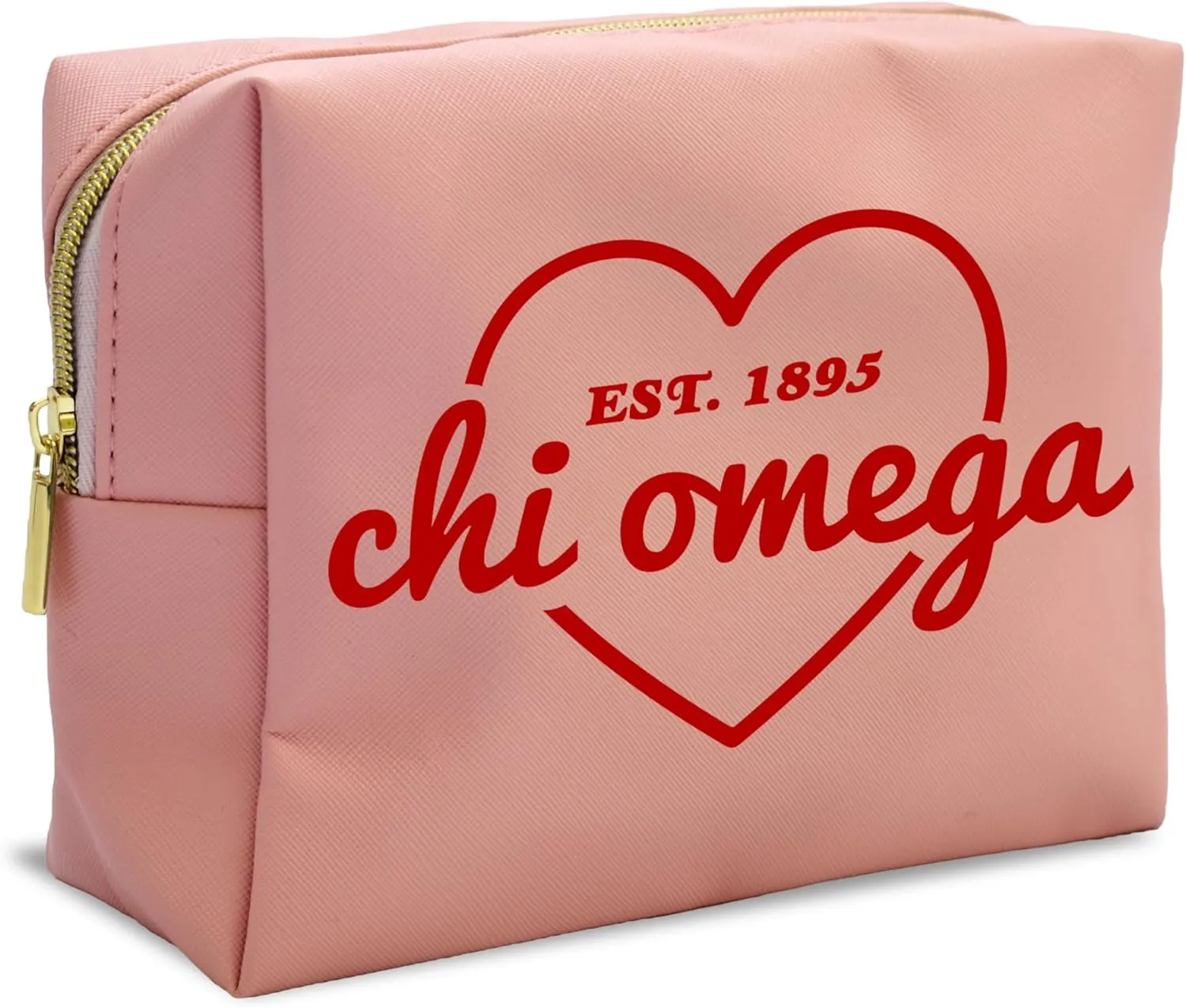 Sorority Shop Chi Omega Makeup Bag - Multi-Purpose PU Leather, Water-Resistant Makeup travel bag with Licensed Design and Zipper Closure, Perfect Chi Omega Sorority Gifts for Women