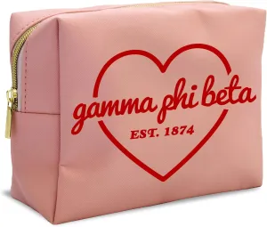 Sorority Shop Gamma Phi Beta Makeup Bag - Multi-Purpose PU Leather, Water-Resistant Makeup travel bag with Licensed Design and Zipper Closure, Perfect Gamma Phi Beta Sorority Gifts for Women