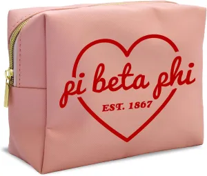 Sorority Shop Pi Beta Phi Makeup Bag - Multi-Purpose PU Leather, Water-Resistant Makeup travel bag with Licensed Design and Zipper Closure, Perfect Pi Beta Phi Sorority Gifts for Women