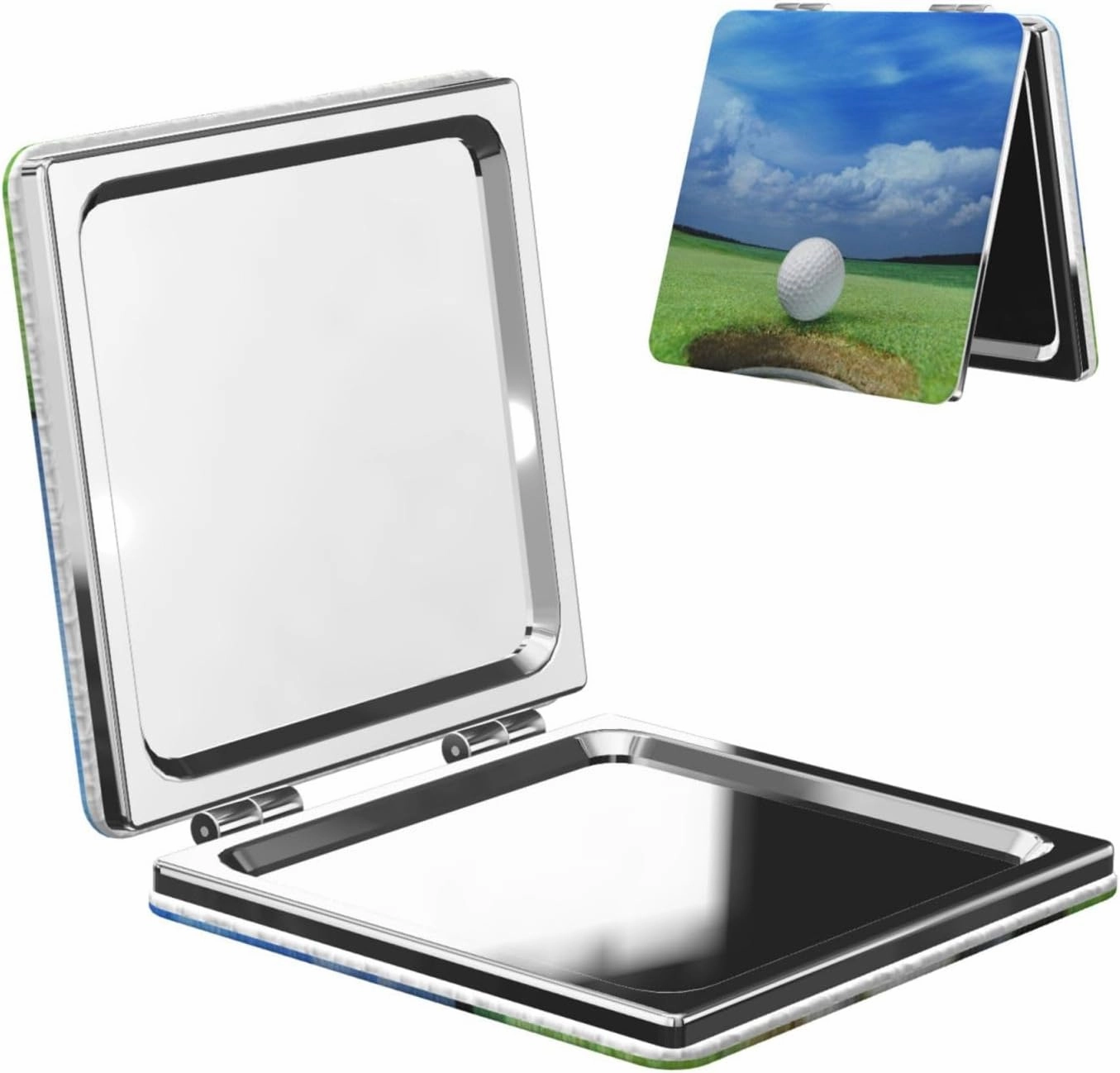 Sport Golf Ball Theme Women Mini Cosmetic Mirror Folding Portable Pocket Makeup Mirror