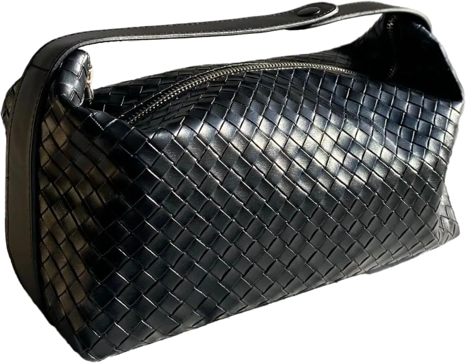 Stlylish Black Travel Cosmetic Bag for Women – Large Makeup & Toiletry Organizer with Premium Materials, Strong Zipper, Waterproof Design, and Woven Pattern for Stylish Adventures!