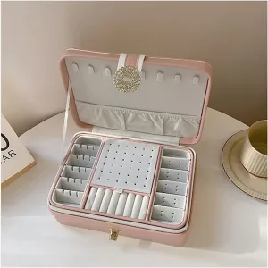 Storage Box Jewelry Organizer Large Jewelry Box for Women PU Leather Jewelry Organizer Storage Case with Two Layers Display for Earrings Bracelets Rings Watches Jewelry Box