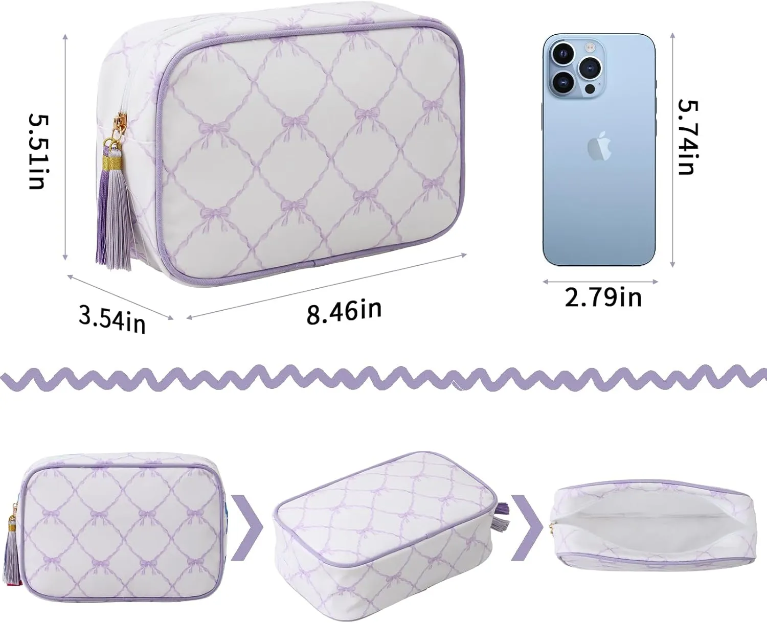 Stripe Makeup Bag Travel Cosmetic Bag Organizer Tassel Toiletry Bag Large Canvas Zipper Pouch and Accessories Storage Bag for Women