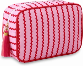 Stripe Makeup Bag Travel Cosmetic Bag Organizer Tassel Toiletry Bag Large Canvas Zipper Pouch and Accessories Storage Bag for Women