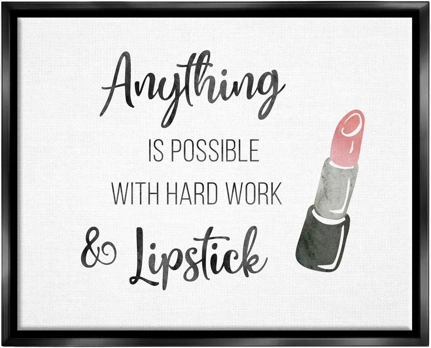 Stupell Industries Anything Possible With Lipstick Glam Makeup Inspiration Floating Framed Wall Art, Design By CAD Designs