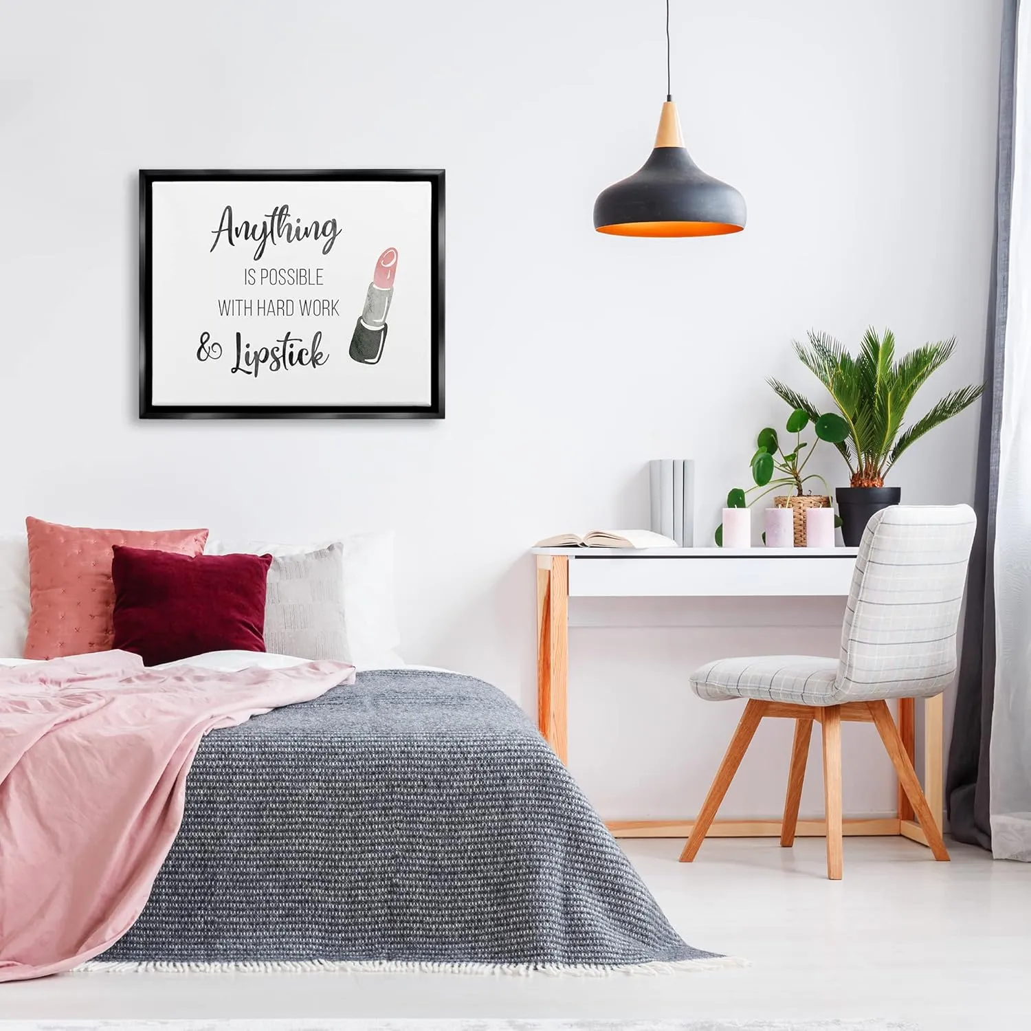 Stupell Industries Anything Possible With Lipstick Glam Makeup Inspiration Floating Framed Wall Art, Design By CAD Designs