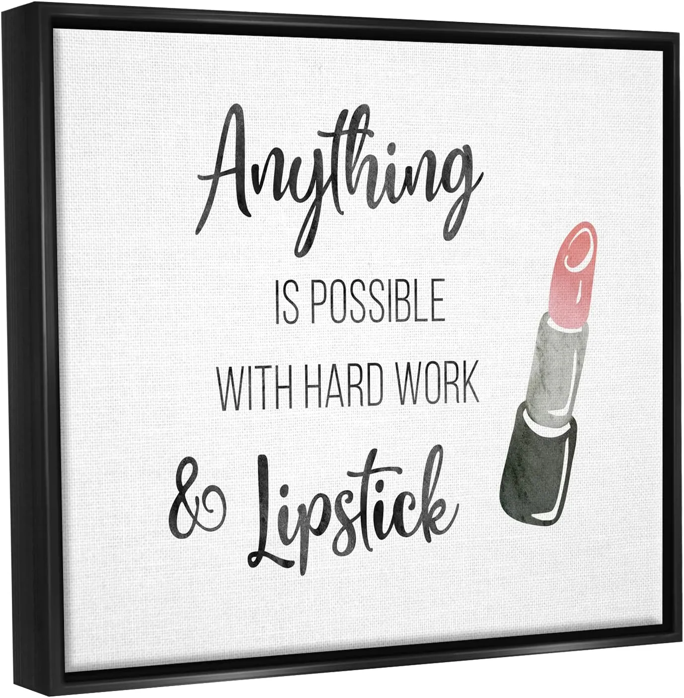 Stupell Industries Anything Possible With Lipstick Glam Makeup Inspiration Floating Framed Wall Art, Design By CAD Designs