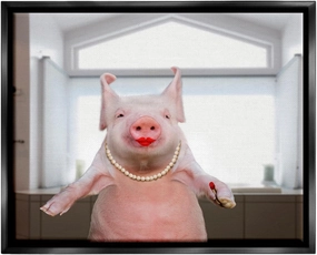 Stupell Industries Glam Pig in Lipstick Black Framed Floater Canvas Wall Art Design by Lund Roeser