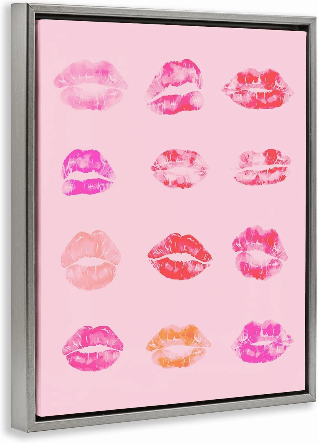 Stupell Industries Lipstick Kiss Pattern Framed Floater Canvas Wall Art Design by Daphne Polselli