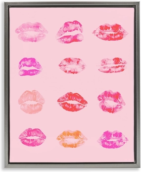 Stupell Industries Lipstick Kiss Pattern Framed Floater Canvas Wall Art Design by Daphne Polselli