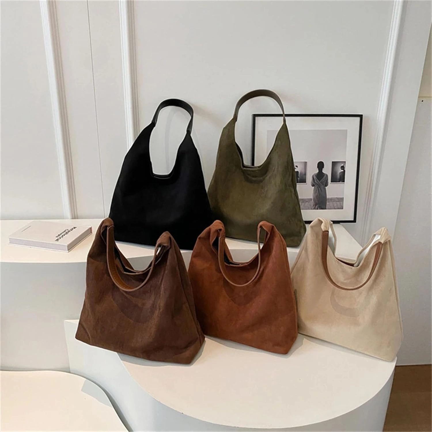 Suede Bag Suede Tote Bags for Women Work Bags, Slouchy Bag Hobo Handbag, Office Fall Suede Purse Shoulder Bag