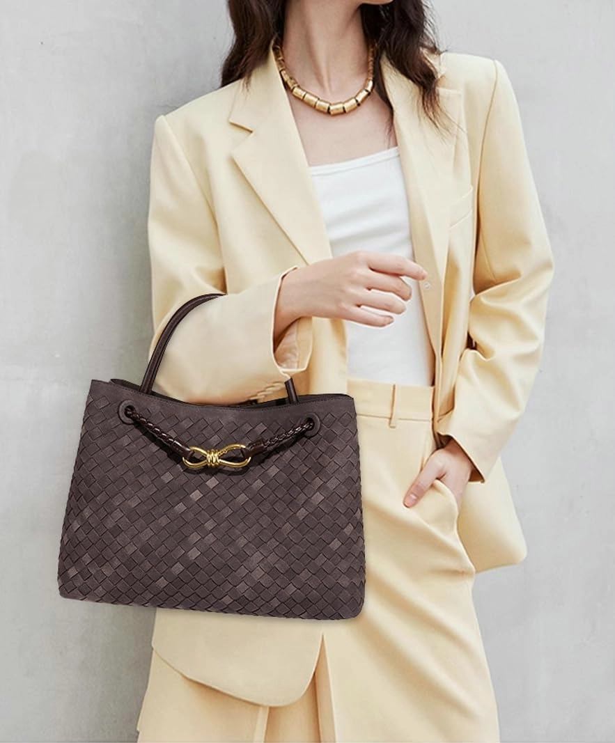 Suede Woven Tote Bag for Women PU Leather Hobo Bags Casual Crossbody Purse Shoulder Satchel Bag Top Handle Tote Handbag
