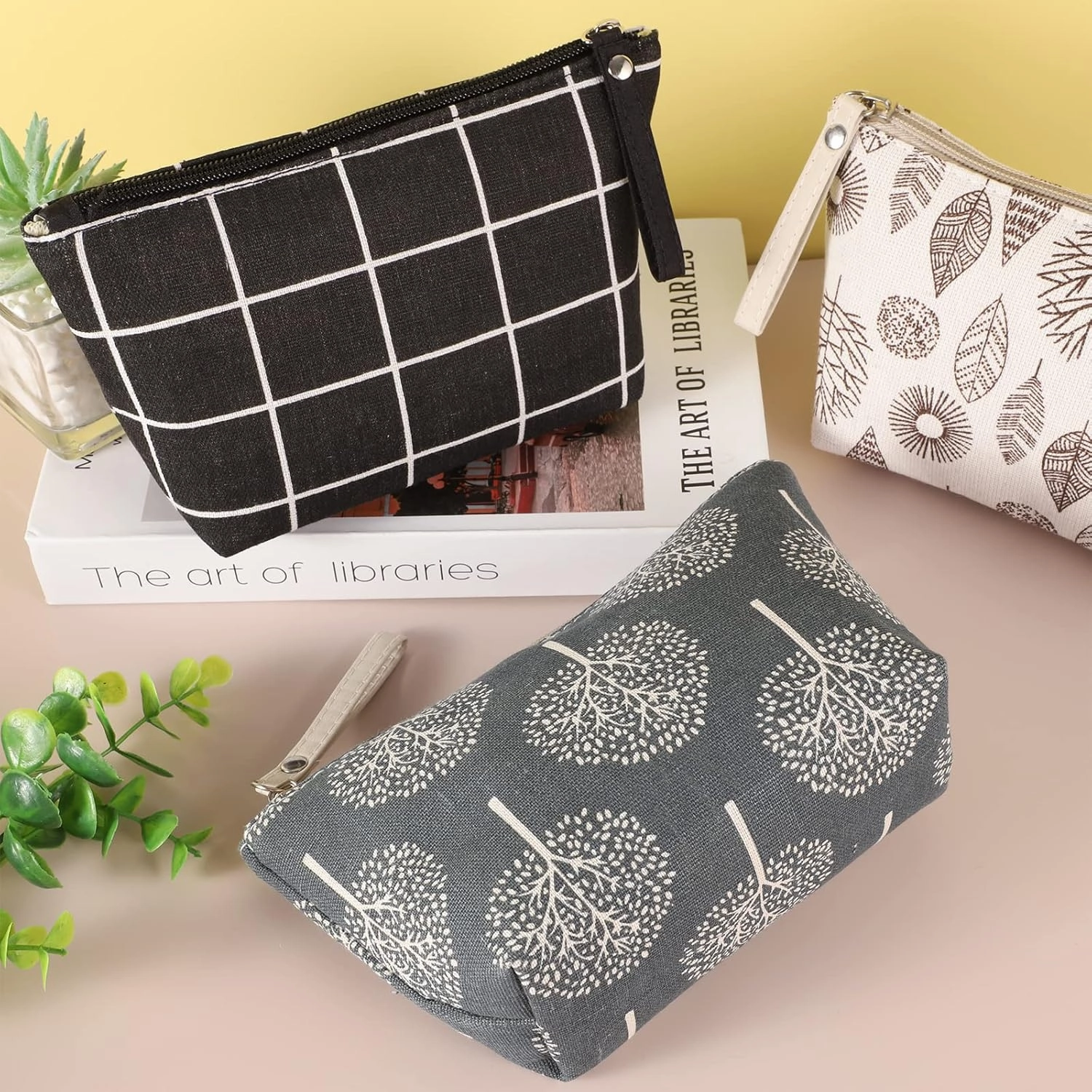 SUMAJU 4 Pcs Canvas Cosmetic Bag, Multi-function Travel Makeup Bag Cosmetic Pouch with Zipper Travel Toiletry Bag Small Makeup Pouch Christmas Gifts Stocking Stuffers for Women