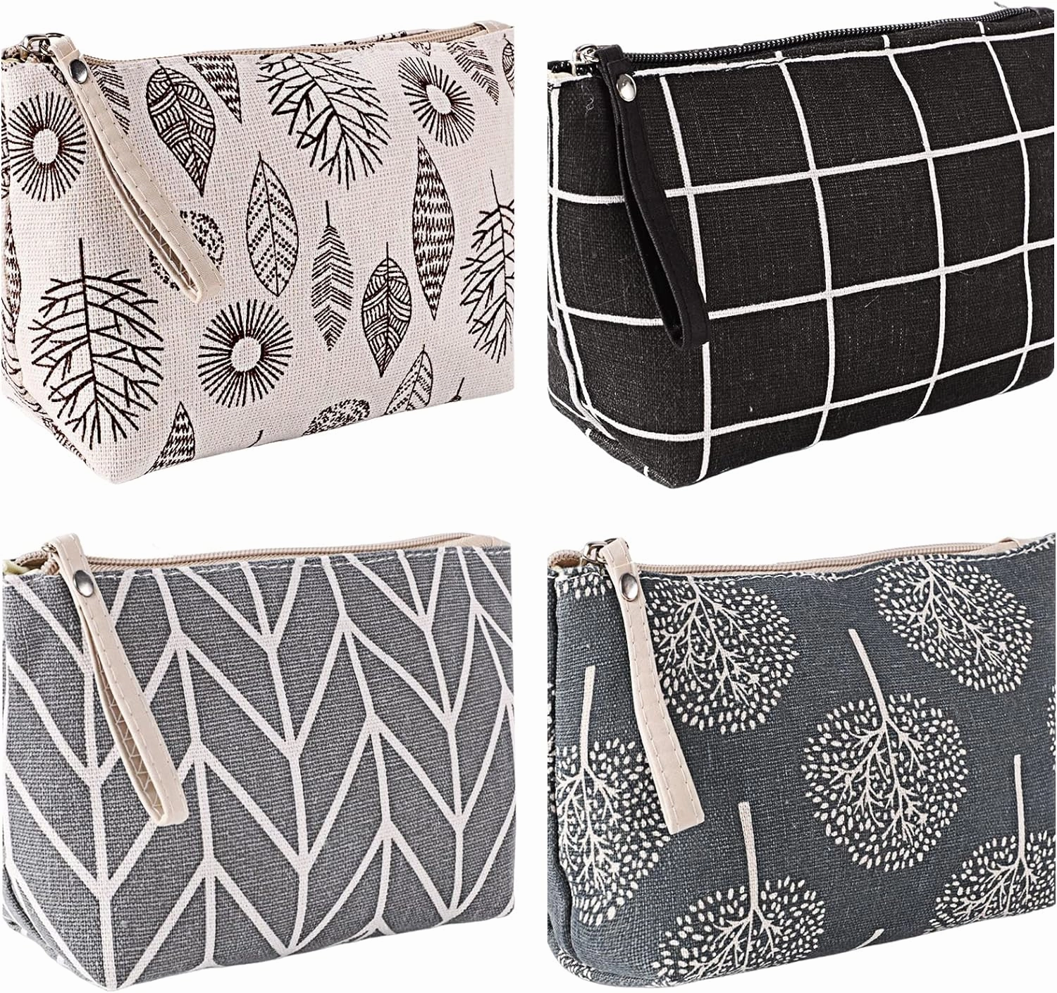 SUMAJU 4 Pcs Canvas Cosmetic Bag, Multi-function Travel Makeup Bag Cosmetic Pouch with Zipper Travel Toiletry Bag Small Makeup Pouch Christmas Gifts Stocking Stuffers for Women