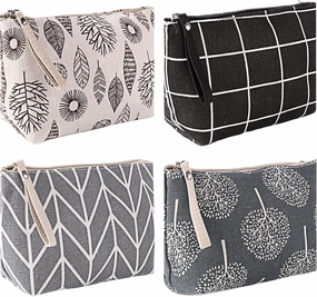 SUMAJU 4 Pcs Canvas Cosmetic Bag, Multi-function Travel Makeup Bag Cosmetic Pouch with Zipper Travel Toiletry Bag Small Makeup Pouch Christmas Gifts Stocking Stuffers for Women