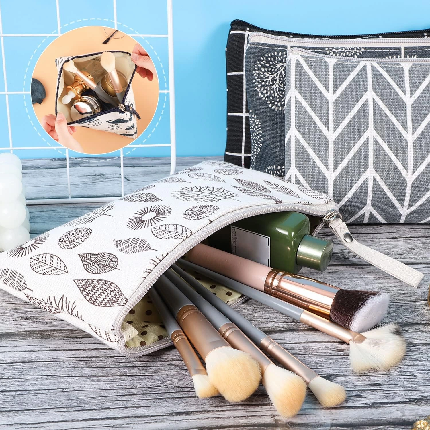 SUMAJU 8 Pcs Canvas Cosmetic Bag, Multi-function Travel Makeup Bag Cosmetic Pouch with Zipper Travel Toiletry Bag Small Makeup Pouch Christmas Gifts Stocking Stuffers for Women