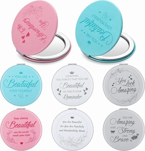 Sumind 8 Pcs Inspirational Compact Mirror Bulk Pocket Mirror Purse Mirror Portable Travel Makeup Mirror, Folding Handheld Double Sided Mirror 1x/ 2X, Inspirational Gift for Women Girls