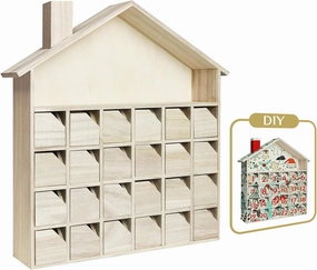 Sunlit Christmas Wooden Advent Calendar with Drawers, Unfinished Wooden, House Shaped Countdown Calendar Ready to Decorate and Personalize | Craft Storage Box | DIY Guru and Crafters
