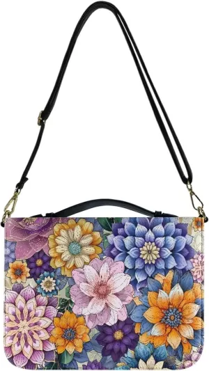 Suobstales Boho Mandala Flower Pattern Bible Cover for Women Men Protable Bible Case with Shoulder Strap PU Leather Scripture Bag Carrying Case Tote Bag for Christian Bible Study Organizer, 2XL