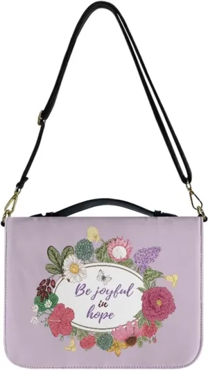 Suobstales Butterfly Flower Print Faux Leather Bible Cover for Men Women, Be Joyful in Hope Bible Case Bible Tote Bag Large Bible Carrying Case Bible Carrier with Shoulder Strap, M